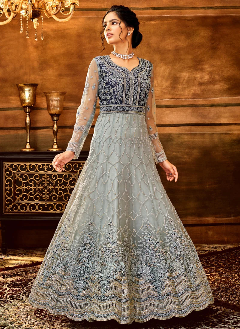 Buy Stylish indian gown for women beige and blue at Amazon.in